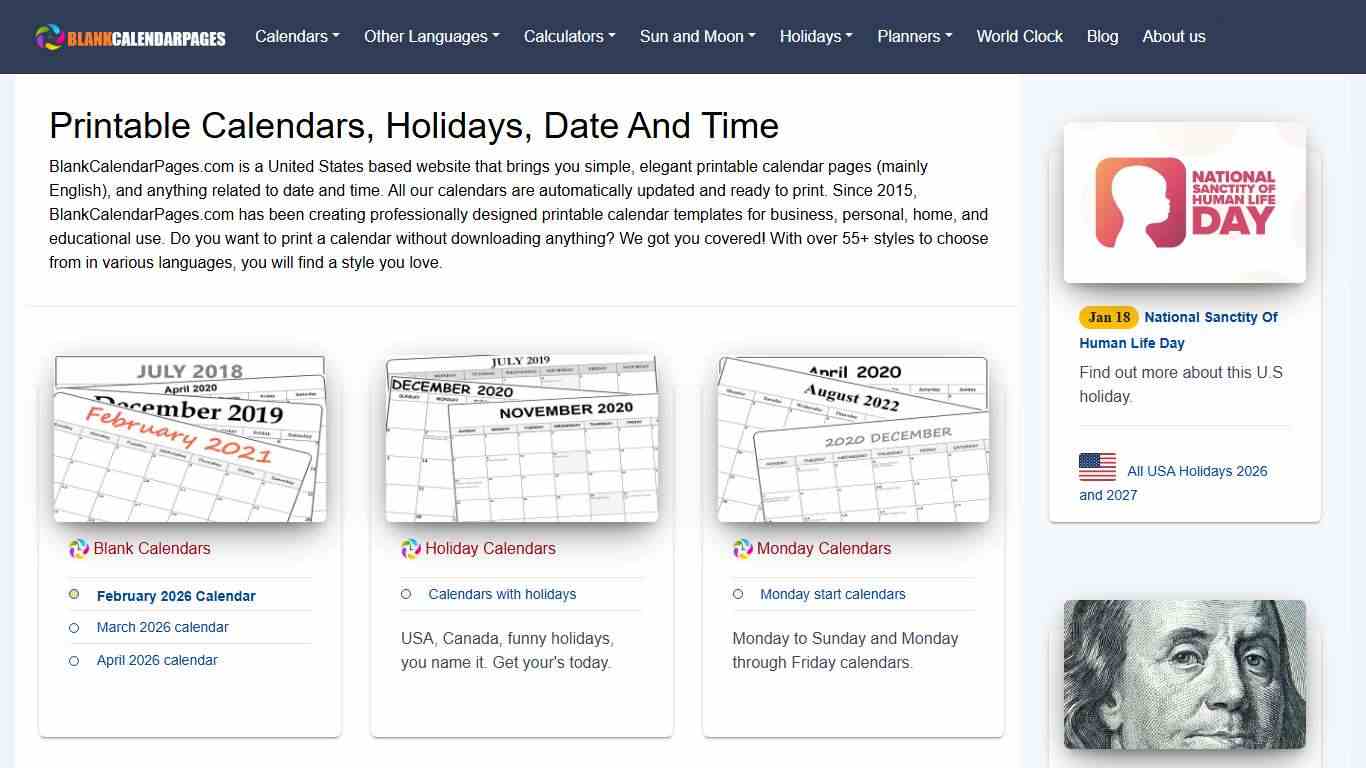 Printable calendars, planners, holidays, checklists, schedules and more