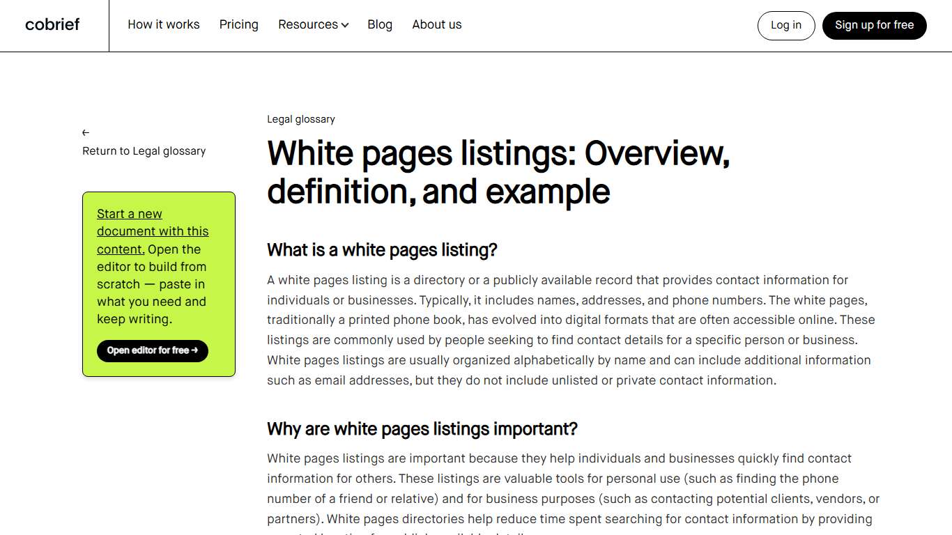 White pages listings: Overview, definition, and example