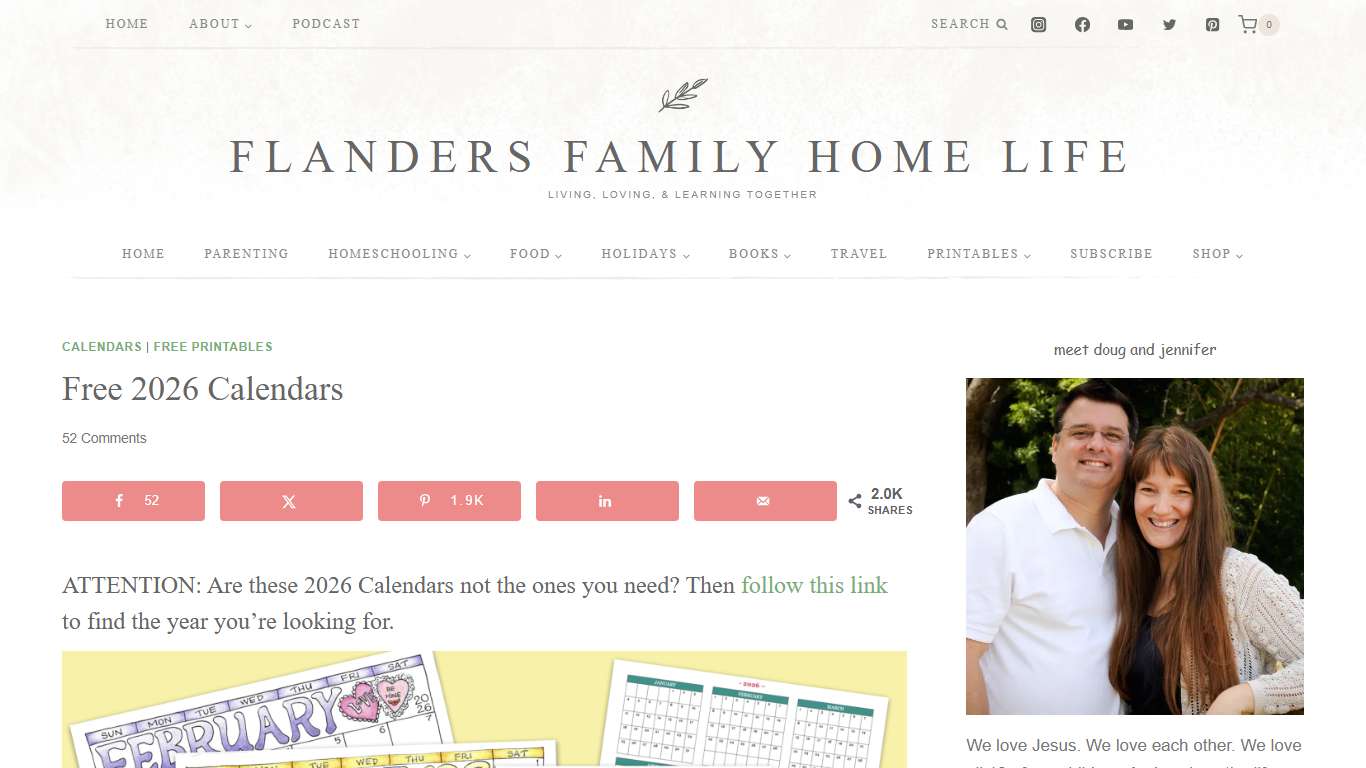 Free 2026 Calendars - Flanders Family Home Life