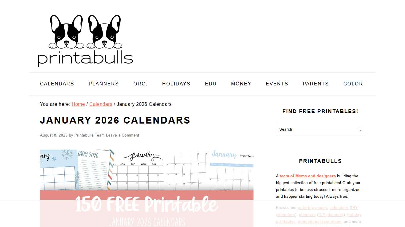 January 2026 Calendars - 150 FREE Printables | Printabulls
